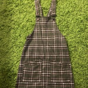 green plaid overall dress